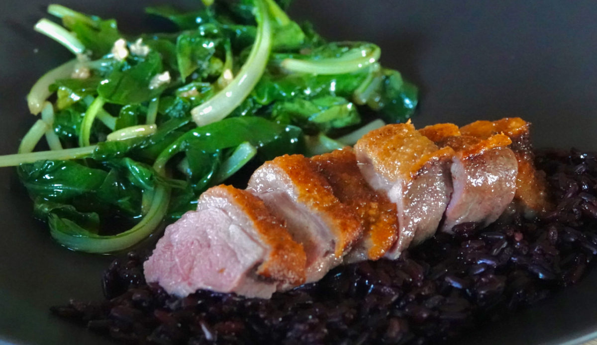 Jul 22: Sous Vidé Duck Breast with Garlic Bok Choy and Black Rice