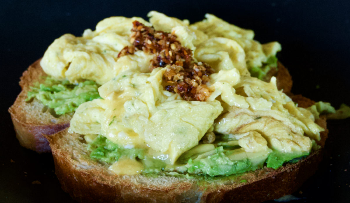 Aug 8: Folded Eggs on Avocado Toast with Chili Onion Crisp