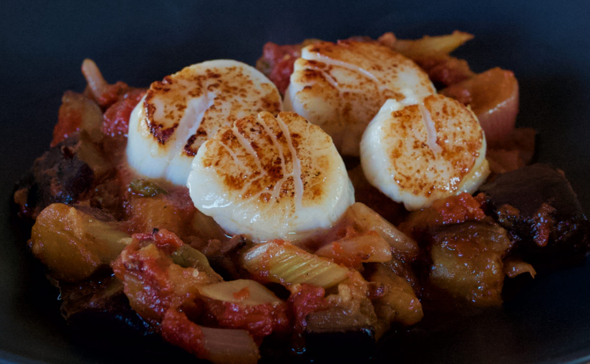 Aug 22: Pan Seared Scallops with Caponata