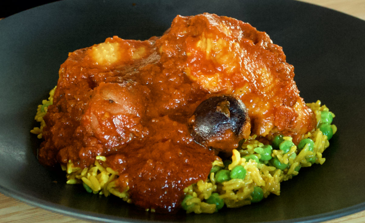 Sep 13: Chicken Thighs in Marsala Sauce on Rice and Peas