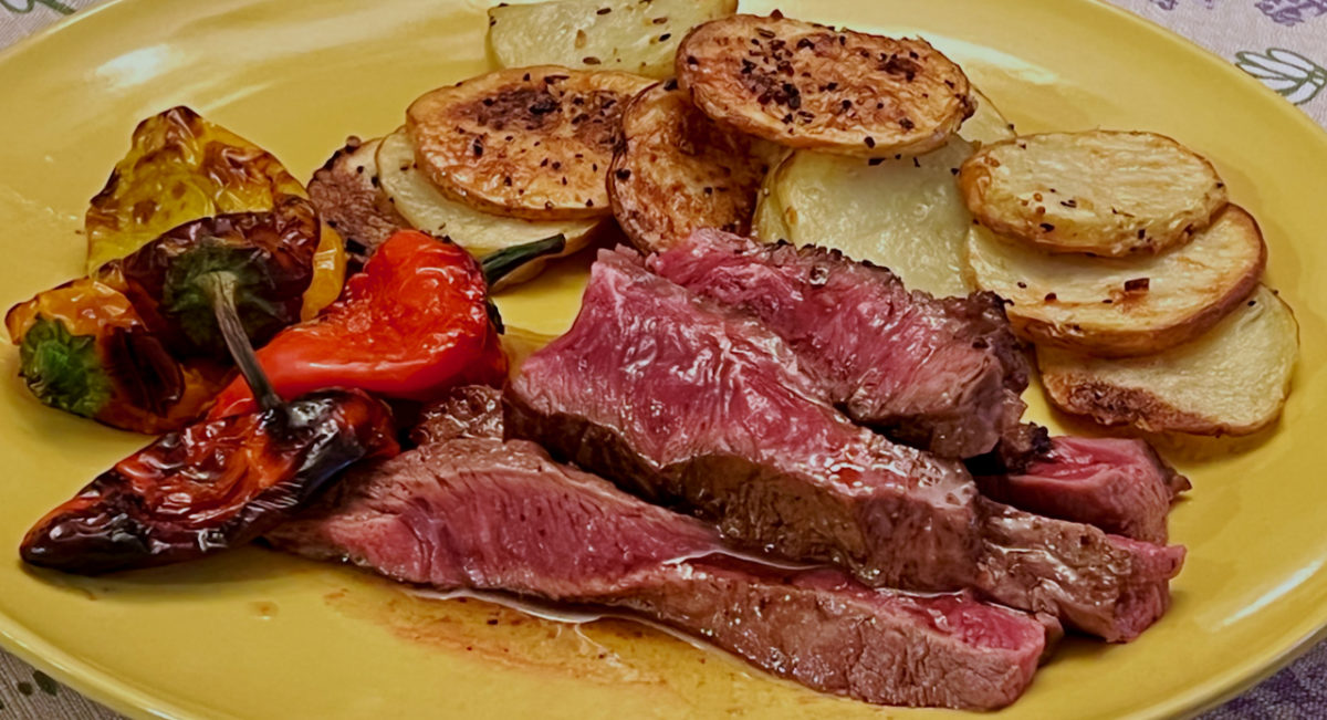 Sep 17: Flat Iron Steak, Air Fried Potatoes and Blacked Baby Bell Peppers