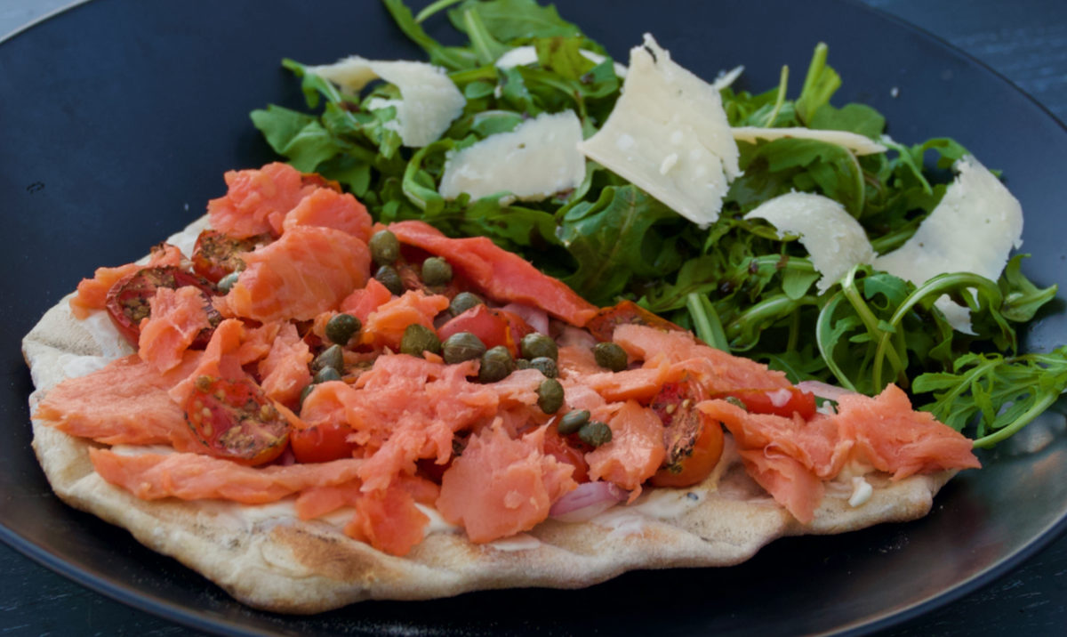 Sep 16: Smoked Salmon Pizza with Arugula and Shaved Parmesan