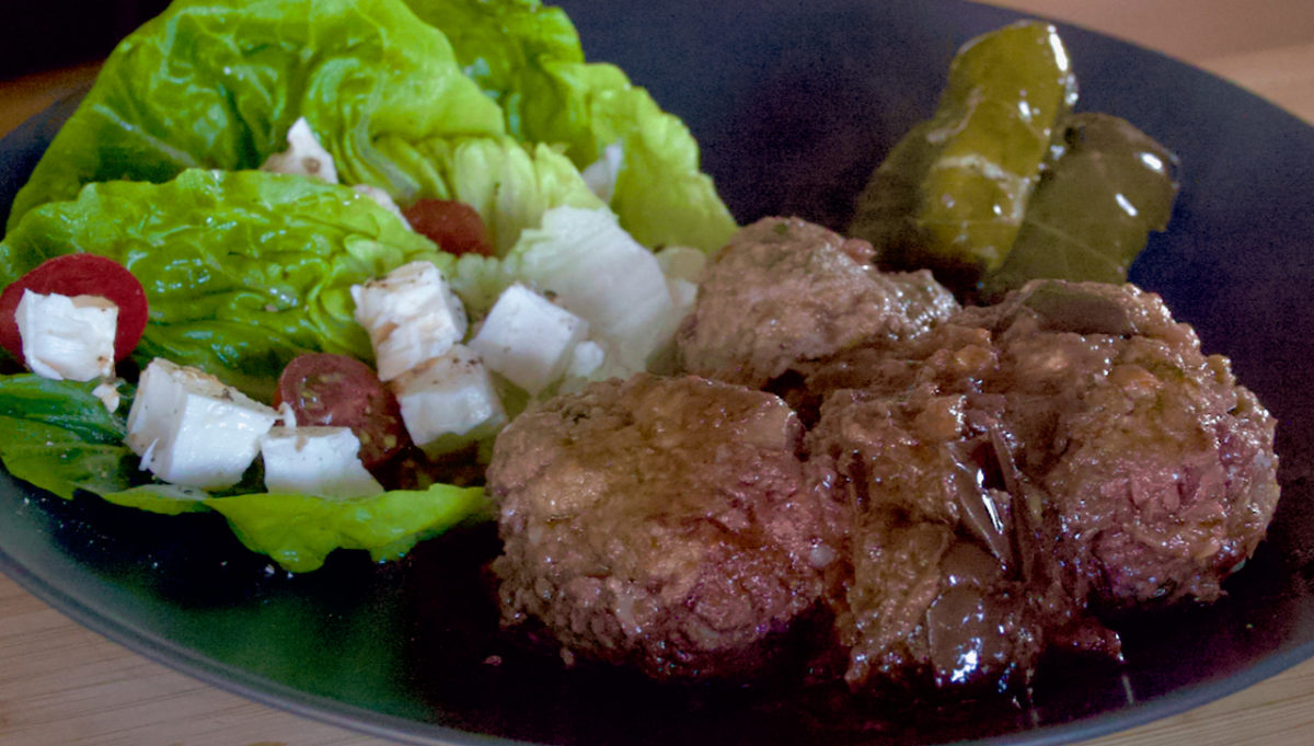 Aug 30: Soutzoukakia with Dolmas and Salad