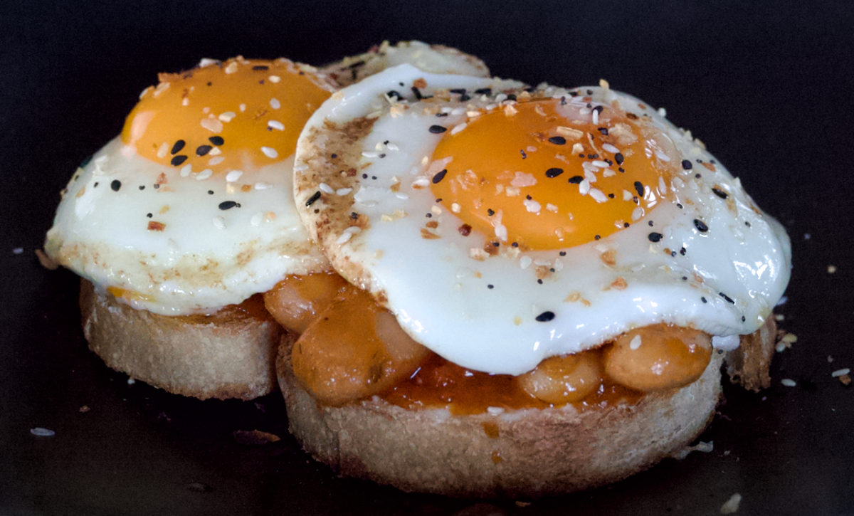 Oct 3: Giant Baked Beans on Toast with Fried Eggs