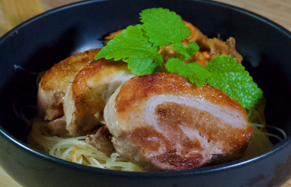 Oct 25: Seared Pork Belly with Kim Chi on Rice Noodles
