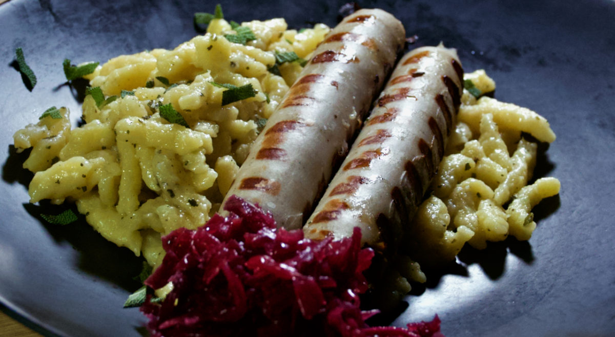 Nov 29: Beer Bratwurst with Sauerkraut and Garlic Sage Spätzle