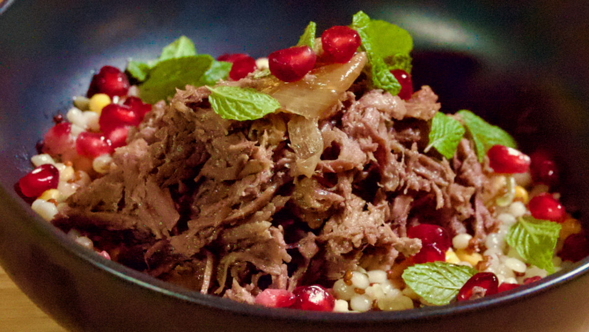 Nov 13: Warm Shredded Lamb Salad with Mint and Pomegranate with Harvest Blend