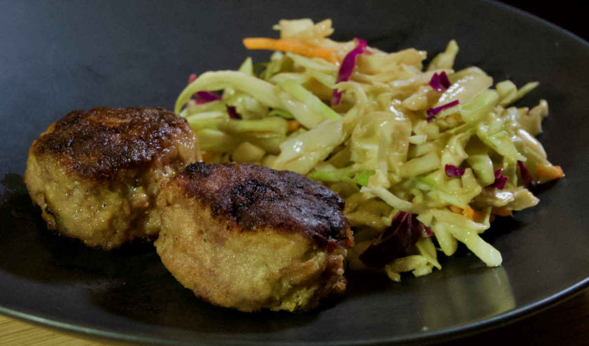 Dec 28: Bacon, Onion and Sage Rissoles with Vinegar Coleslaw